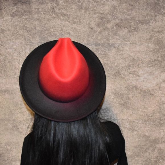 Red and Black Gradient Fedora Hat - Picture 3 of 4